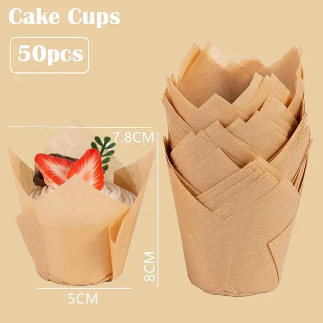 50pcs Tulip Muffin Cupcake Paper Cups Oilproof Cupcakes Liner Baking Muffin Box Cup Cake Designing Tools Muffin Wrap Cases