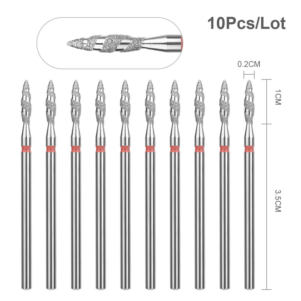 10Pcs Tornado Diamond Nail Drill Bit for Nail Drill 3/32'' Manicure Milling Cutter Cuticle Rotary Burr Drill Accessories