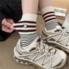 Autumn and Winter Striped Embroidered Puppy Cartoon Mid-calf Socks for Girls