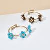Natural Stone Beads Flower Rings For Women Stainless Steel Jewelry Female Summer Accessories Open Adjustable Couple Rings Gift