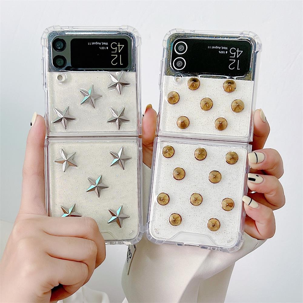 Для Samsung Galaxy Z Flip 4 3 чехол с 3d пентаграммой, круглый складной гвоздь, прозрачная противоударная жесткая задняя крышка для Zflip4 Flip3, чехол