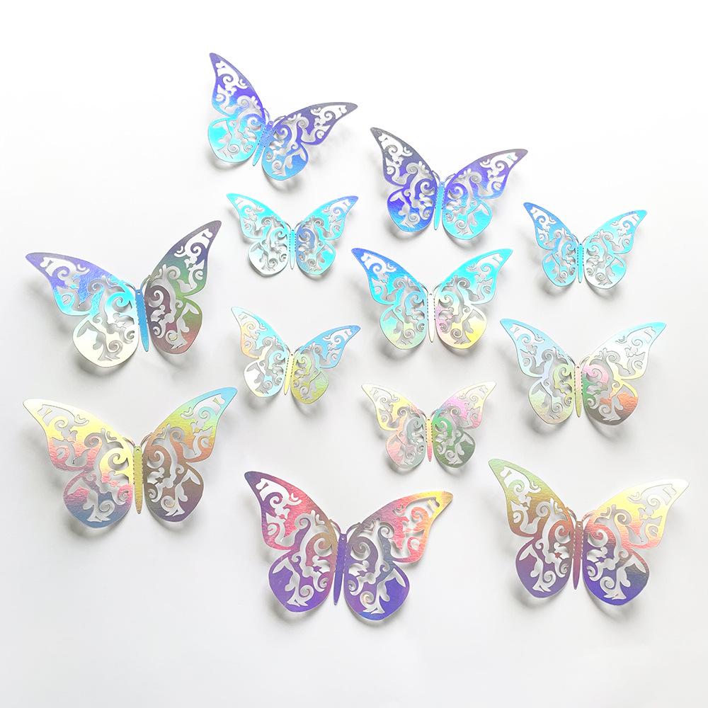 12-Piece 3D Colorful Silver Butterfly Stickers for Wall Decoration