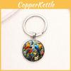 Bird Group Watercolor Style Glass Keyring With Alloy Finish For Gift And Accessories