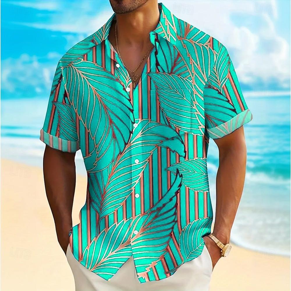 Fashion Men Hawaiian Shirt Gold Leaf Patterns Short Sleeve Shirts for Men Beach Vacations Summer Parties Oversized Men Clothing