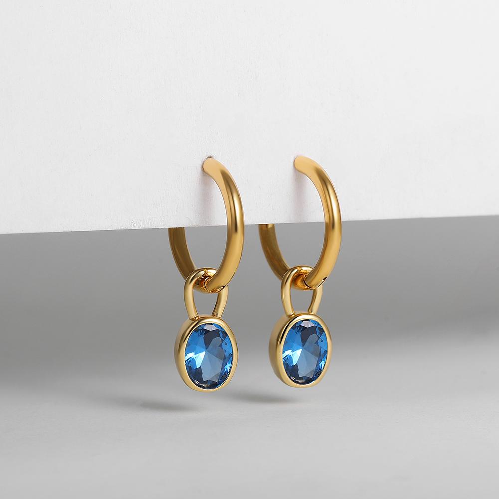 Multicolour Oval CZ Zircon Drop Earrings for Women Gold Plated Stainless Steel Hoop Huggie Earring Trendy Party Jewelry