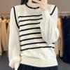 Женские свитера, пуловеры 2025 Осень-Зима Длинный рукав О-образный вырез Полосатый вязаный свитер Женские топы, пуловер JJ189