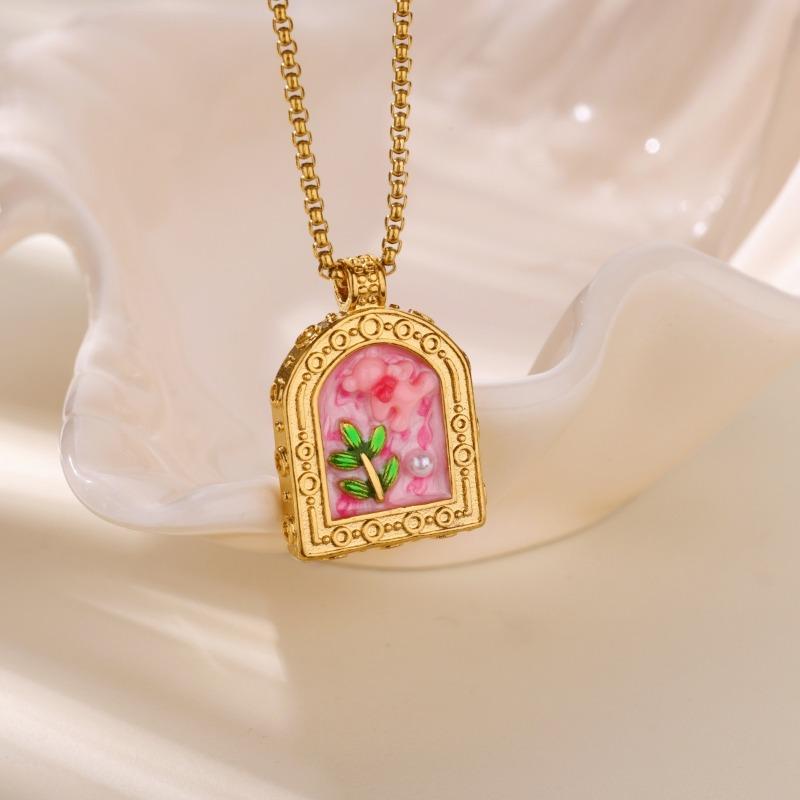 Color Oil Drop Pendant Necklace Women's Medieval Fashion Artificial Baroque Pearl Literary Retro Collarbone Chain