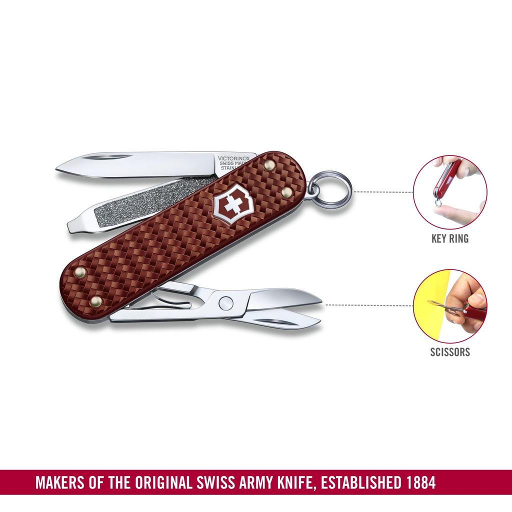 VICTORINOX Classic Precious ALOX Collection Hazel Brown Swiss Army Knife Multifunctional Knife Outdoor Camping Scissors with Flathead Screwdriver
