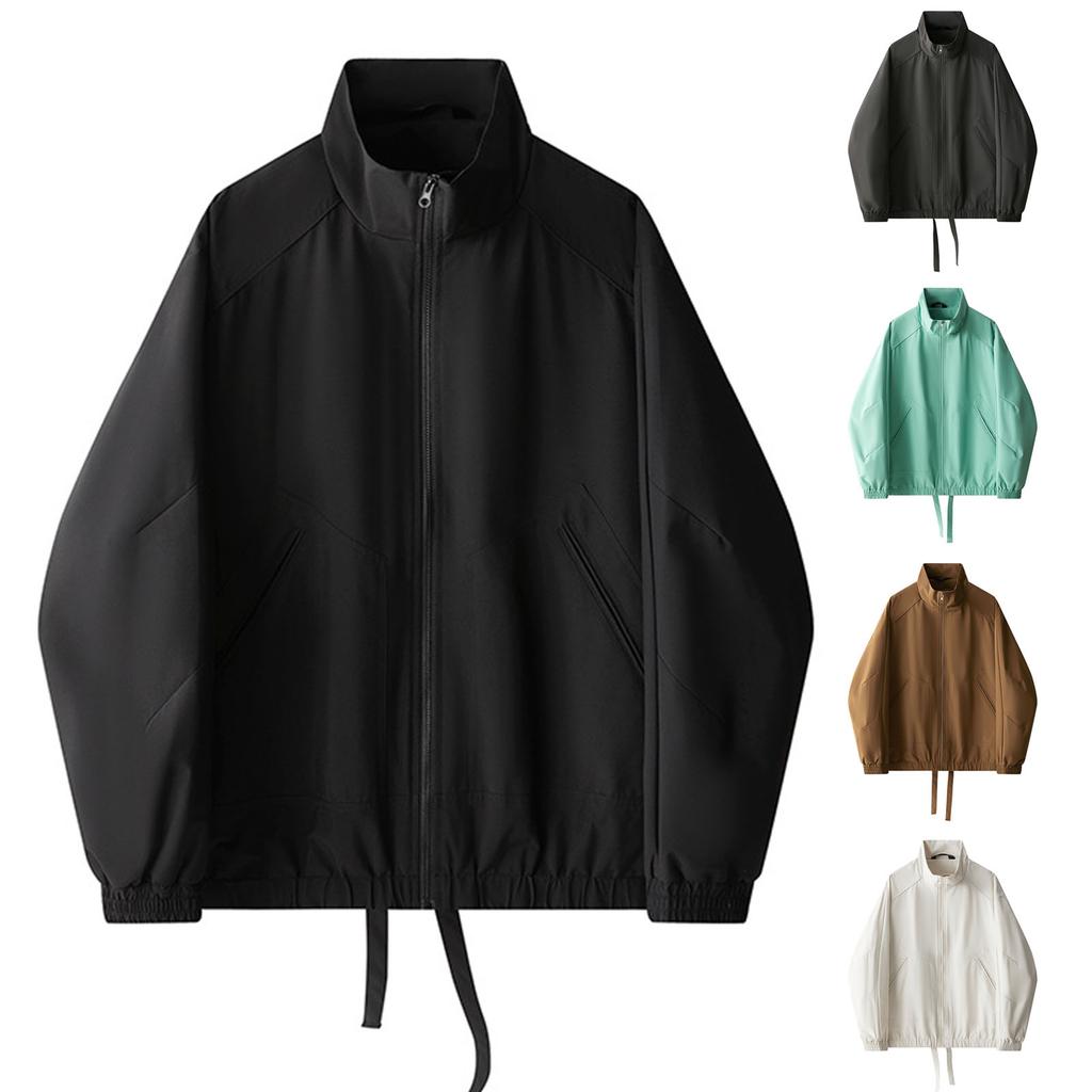 Men's Solid Color Stand Collar Work Jacket Casual Sports Outdoor Mountaineering Camping Jacket