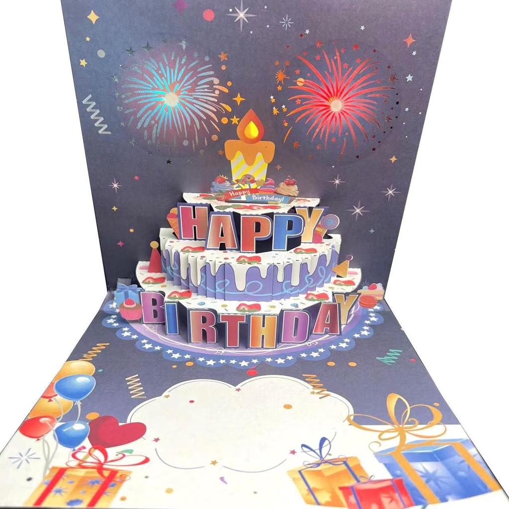 Blowable Music Fireworks 3D Greeting Card Creative Handmade Hollow Paper Carving Gift 3D Birthday Card