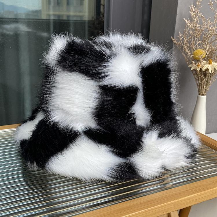 New plush bucket hat European and American temperament hat women's autumn and winter warm thickened fluff imitation fur fashion basin hat