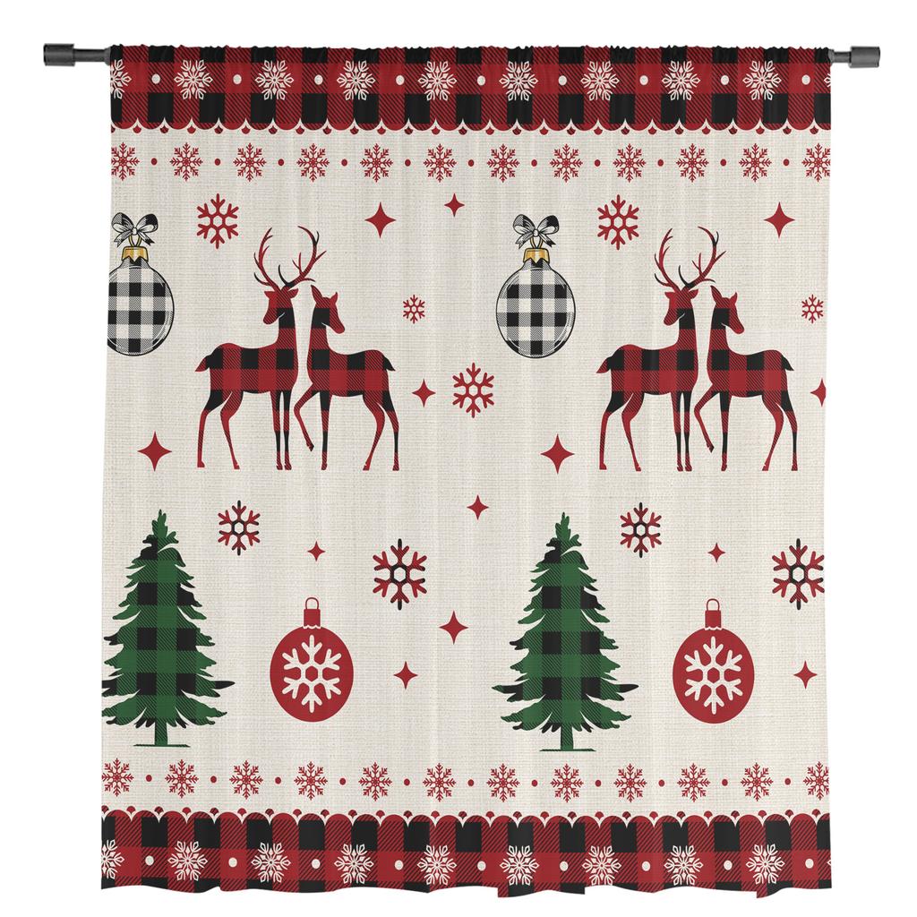 Christmas Window Curtain Snowflake Elk Tulle Curtain Sheer Valances Curtains For Living Room Home Decoration Drape Panel
