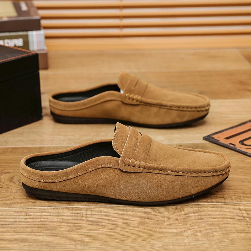 Men's Casual Shoes Soft Leather Shoes Pointed Soles Versatile Walking Comfortable Shoe Half Slippers Peas Casual Leather Shoes