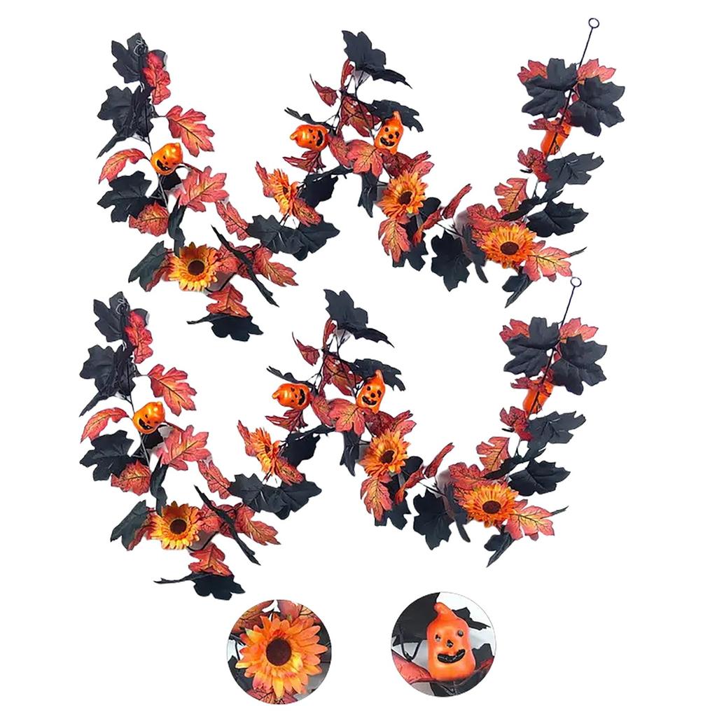 Artificial Maple Leaf Rattan Halloween Pumpkin Vine For Front Door Wall Window Door Hangings Ornament Halloween Decoration
