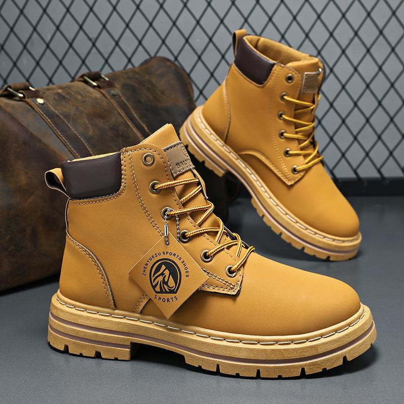 High Quality Men's Leather Boots Fashion Motorcycle Boots Platform Casual High Top Boot Classic Lace Up Ankle Boots Botas Hombre