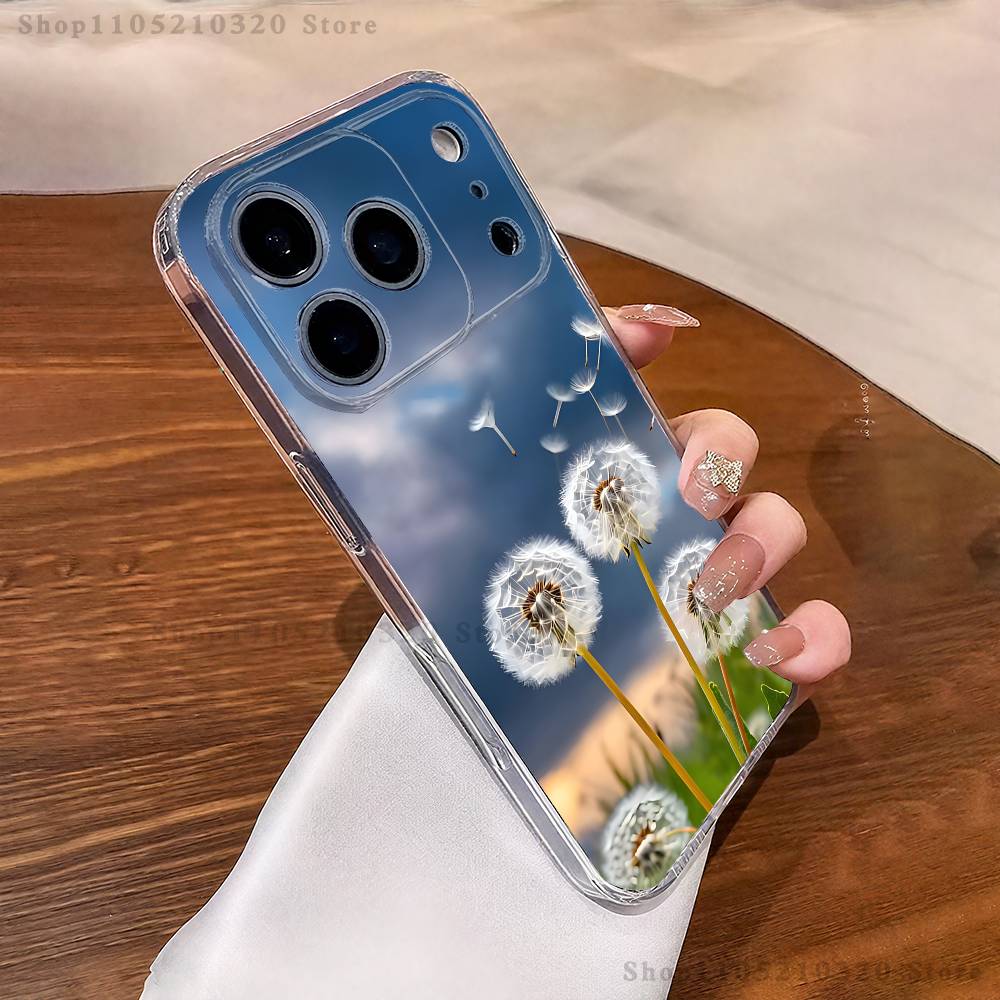 Арт Одуванчик Чехол для телефона Для iPhone 17,16,15,14,13,12,11 Pro,Max,Plus,XR,Mini,E Прозрачный Мягкий чехол с полным покрытием