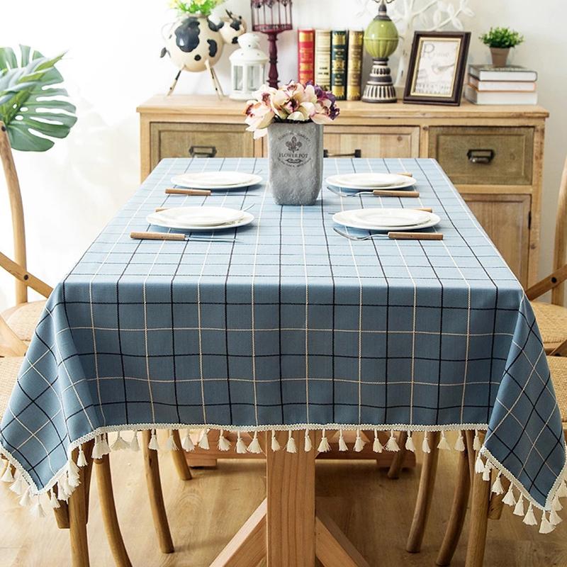 Lace Edges Christmas Decorative Table Cloth Waterproof Lattice Tablecloth Fabric Home Kitchen Rectangular Plaid Tablecover