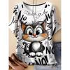 XL-7XL Plus Size Women's Men Cartoon Cat Casual 3D Print Loose V Neck Short Sleeved T-shirt Top