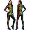 Halloween Carnival Purim Party Cosplay Women Cosplay Costumes Sexy Skinny Skeleton Printed Jumpsuit Catsuit