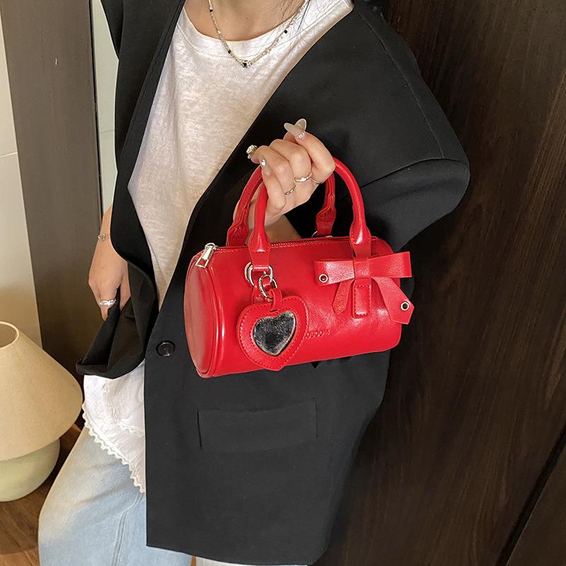 Cute Cylindrical Bag Women's 2025 New Fashion Portable Pink Pillow Bag Simple Shoulder Messenger Women's Bag