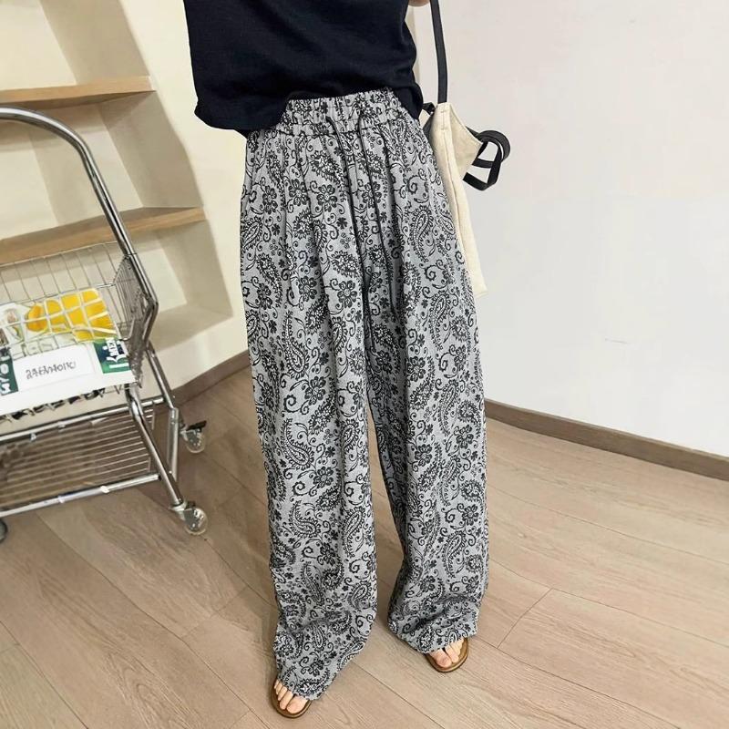 Blue and White Porcelain Retro Style Printed Pants Lazy Wind Loose Pendant Casual Pants Versatile Meat Covering and Thin Floor Pants
