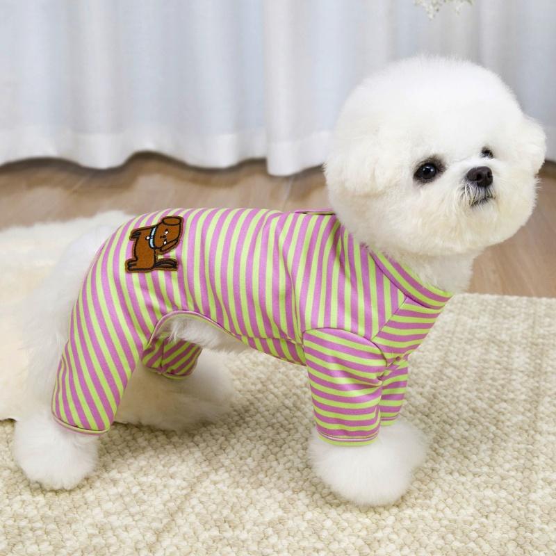 Cute Striped Dog Pajamas Cartoon Print Pet Jumpsuit Soft Puppy Onesie Fashion Cat Overalls Pet Sleepwear Four-Legged Dog Clothes