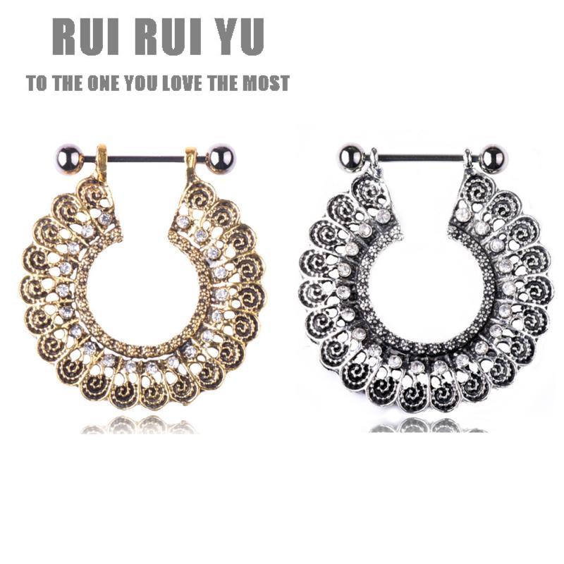 RUI RUI YU Women Bohemia Retro Style Delicate Hollow Out Nipple Piercing Ring