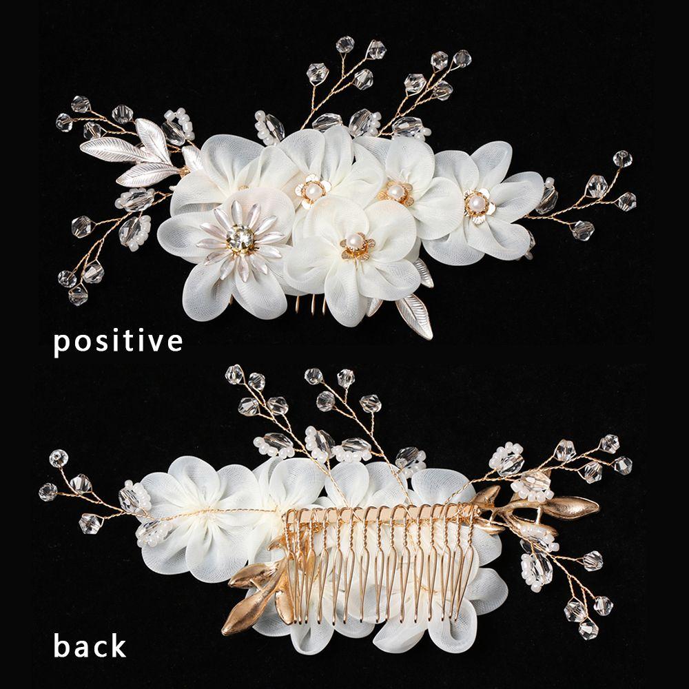 Fashion White Flower Pearl Crystal Bridesmaid Tiara Hair Combs Bridal Clips Flower Hair Pin