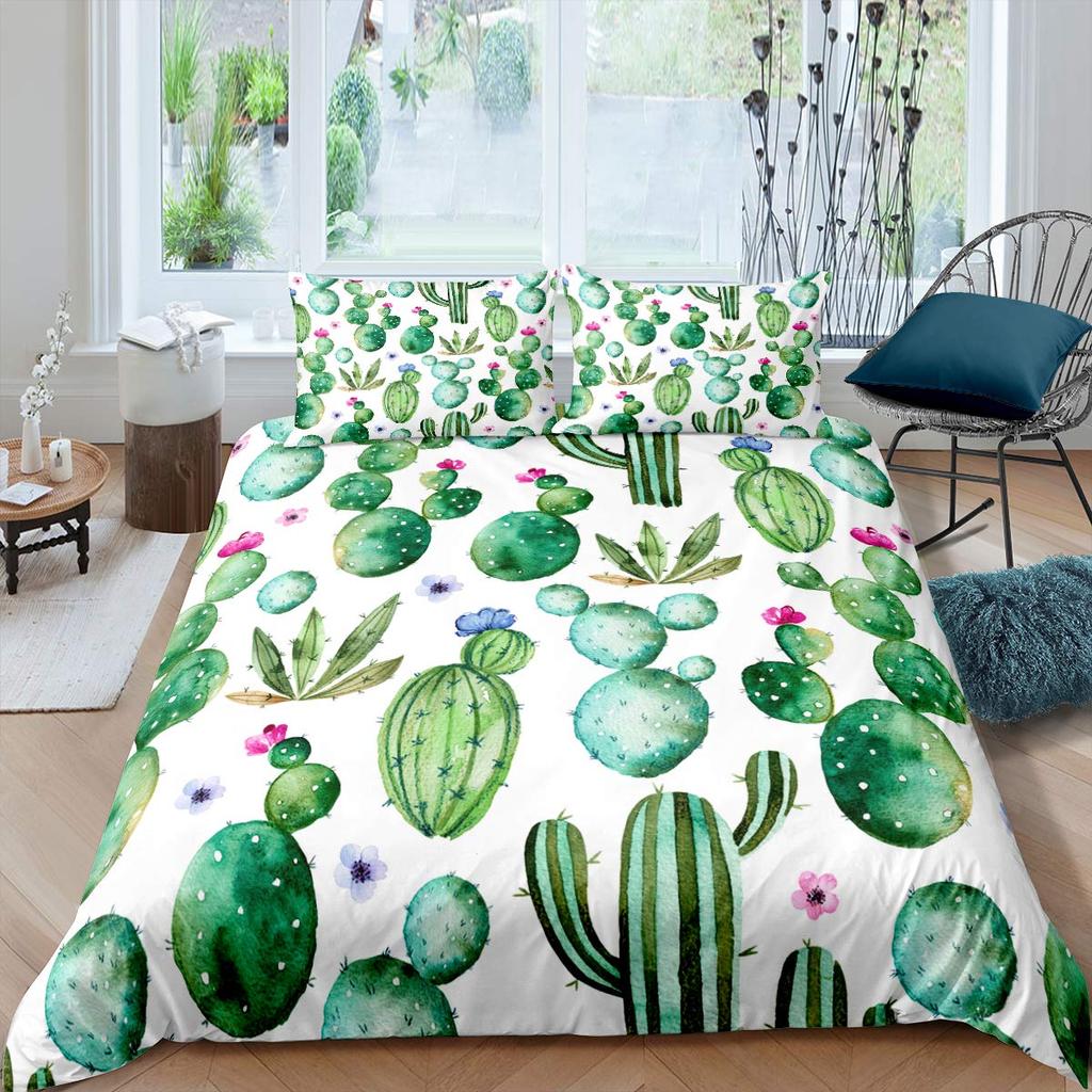 Комплект постельного белья с тропическим ботаническим рисунком, наброском луковичного кактуса, рисунком, пододеяльником, милыми пустынными растениями, пододеяльником с цветочным узором