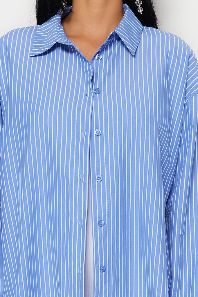 Women's Style Shirt Green Striped Woven Shirt