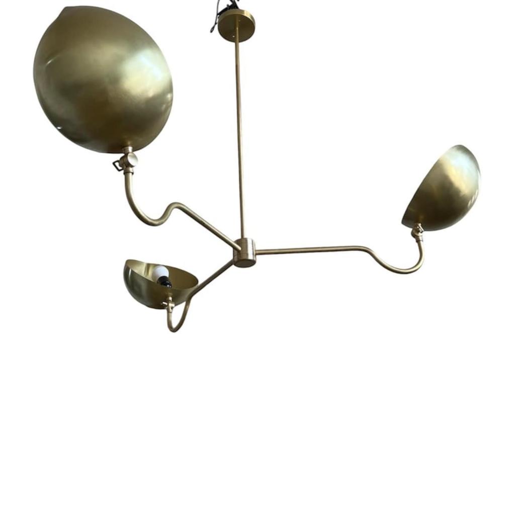 3-Arms Starburst Light Fixture | Mid-Century Modern Brass Orb Sputnik Chandelier | Italian Handmade Ceiling Light Fixture Stylish Home Decor