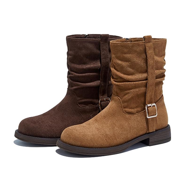 Women's Ankle Boots and Booties Non-Slip Round-Toe Western Cowboy Boots Large-Size Maillard Vintage Motorcycle Boots Female