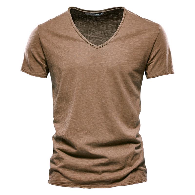 Summer 100% Cotton Elasticity T Shirt Men Casual Soft Fitness Shirt Men T Shirt Tops Tee Shirts V-Neck Short Sleeve Tshirt Men