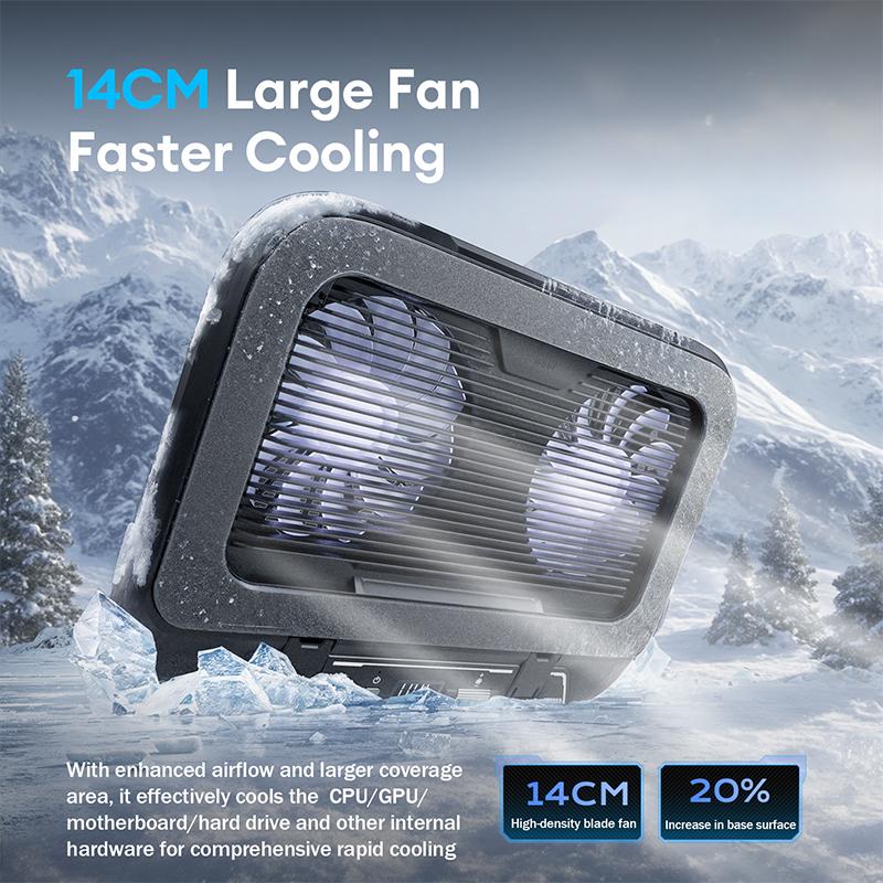 Llano V21 14cm Dual Fans Laptop Cooler 14"-17.3" Lighting Adjustable Foldable Laptop Cooler Pad Cooler Pad LED Light Fan