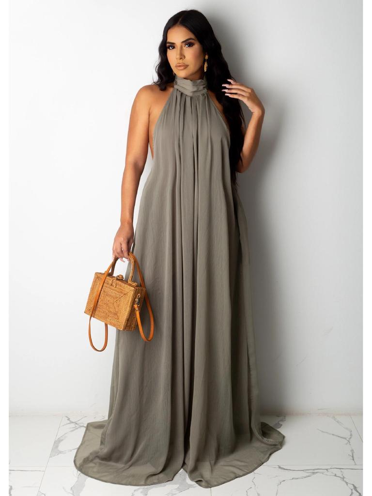 Новое летнее европейско-американское сексуальное однотонное шифоновое платье