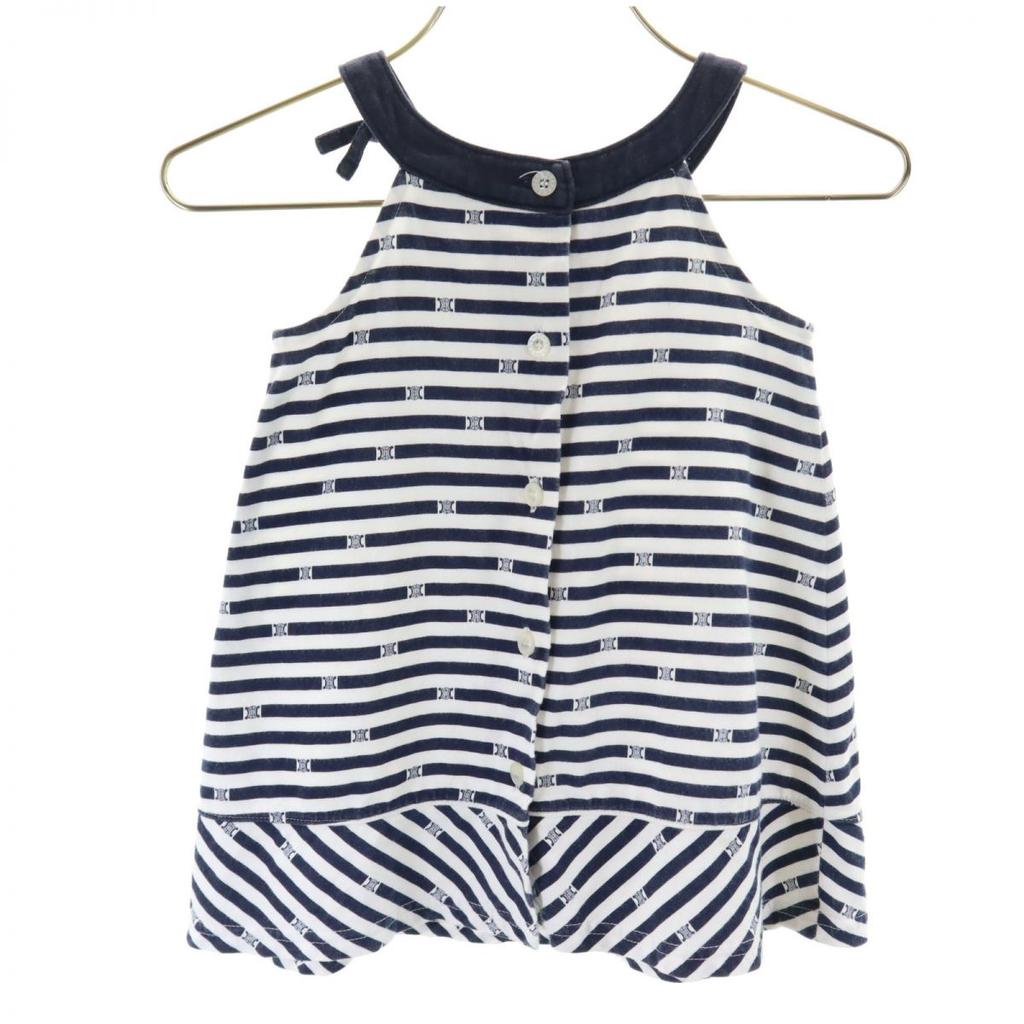 Celine Made In Japan Border No Sleeve Cut 80 Baby Back Button Kid's Used