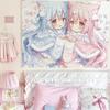 Pink Kawaii Anime Girl Tapestry Sweet Pastel Aesthetic Wall Hanging Cute Heart Bow Pattern Wall Tapestry for Bedroom Dorm Room