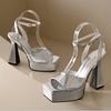 Fashion Chunky Heels Women Sandals Summer Shoes Women Sexy Thick High Heels Platform Square Toe Shoes Wedding Shoes Woman Pumps Sandales