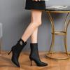 Женские туфли на высоком каблуке до середины голени с острым носком, женские полусапожки большого размера, теплая, элегантная обувь на каблуке, горячая распродажа качества Y2k, ПУ