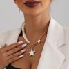 Foreign Trade Jewelry, Fashionable Imitation Pearl Splicing Chain Necklace, White Imitation Fritillary Pentagram Sweater Chain