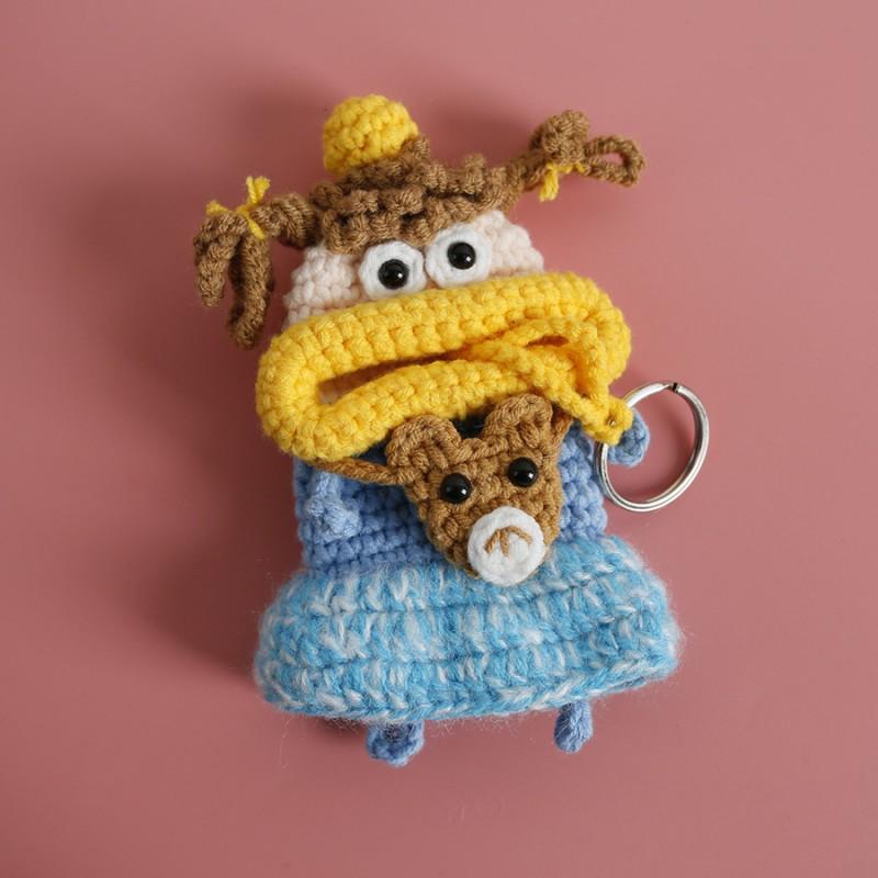 Funny Crochet Keychains Knitting Cute Sausage Mouth Doll Key Holder Knitted Storage Bag Keyrings For Car Keys Custom