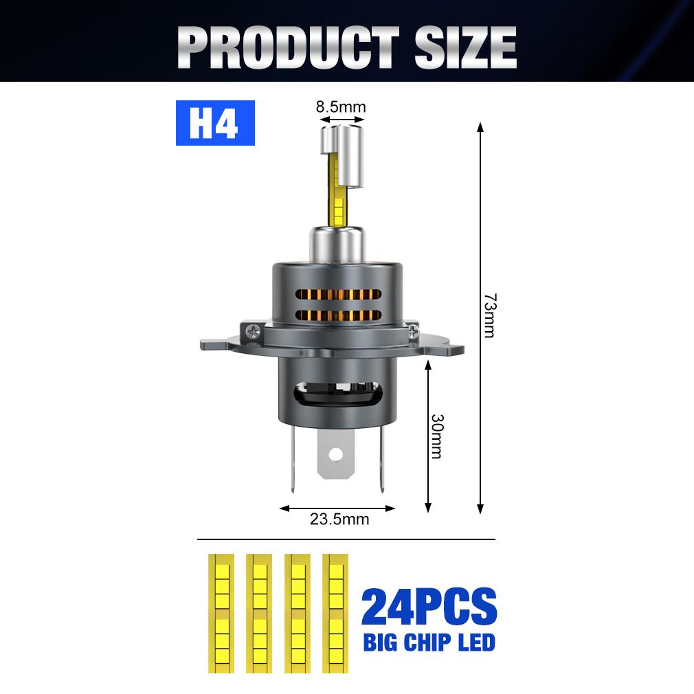 2 шт. 4-сторонние 25000LM H4 светодиодные лампы для автомобильных фар Canbus дальний/ближний свет беспроводные с вентилятором авто мини мотоцикл Plug&Play турболампа 6500K белый 12 В