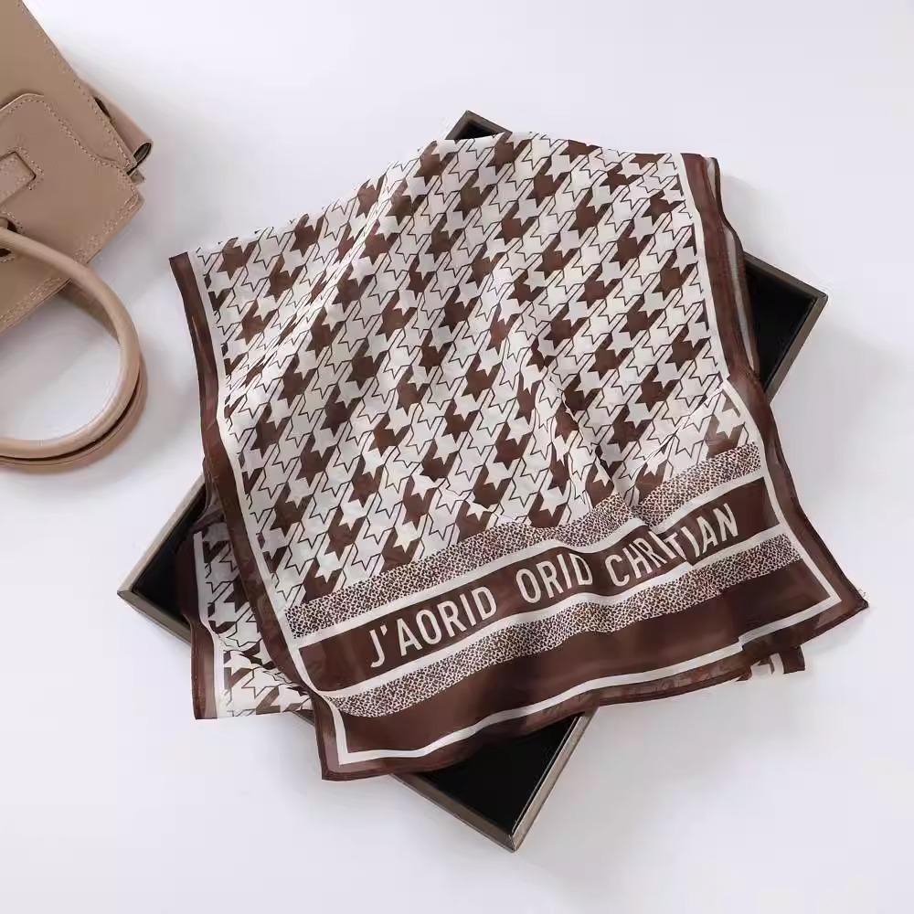 Fashion new long silk scarf women's Korean version line printing simulation silk medium length thin scarf sunscreen shawl