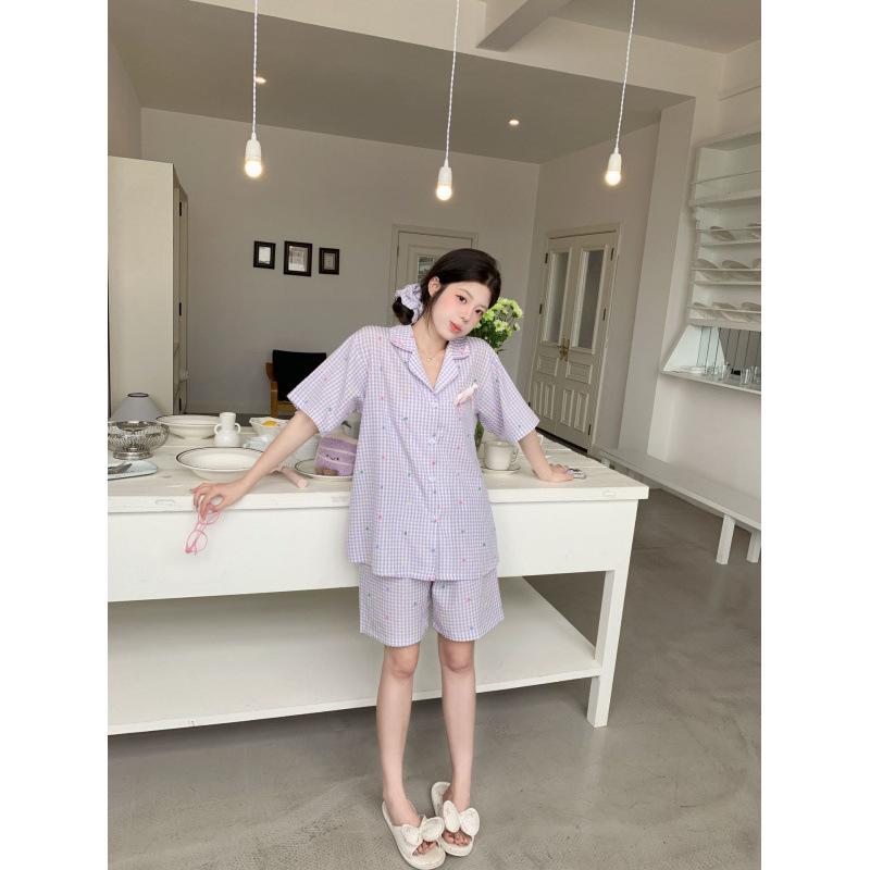 Live stream explosion sweet wind short-sleeved thin pajamas women's cotton cardigan student loungewear women's Korean version set