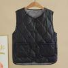 Winter Women Layering Vest Coat with Storage Bag Thin Padded Press Button Closure V