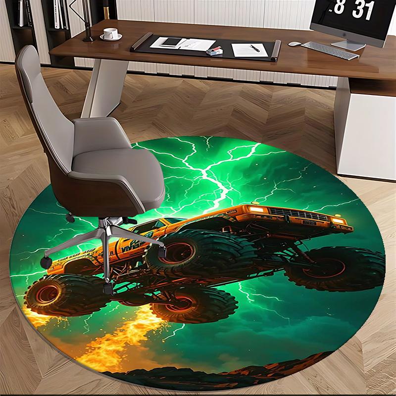 Monster Truck,Lightning Storm Chair mat Round Rug Office carpet, Non slip, Suitable for Living Rooms, Bedrooms Decor.1205439a