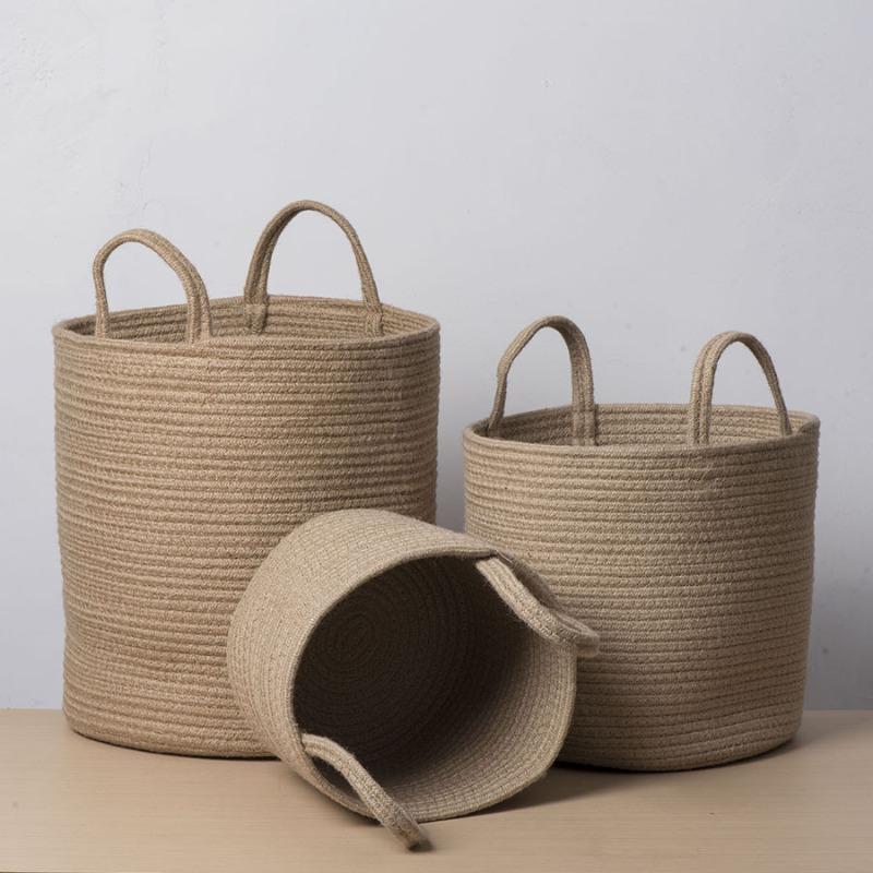Hemp rope hand-woven storage basket Rope woven deep basket Foldable storage dirty clothes toy sundries storage basket Finishing basket