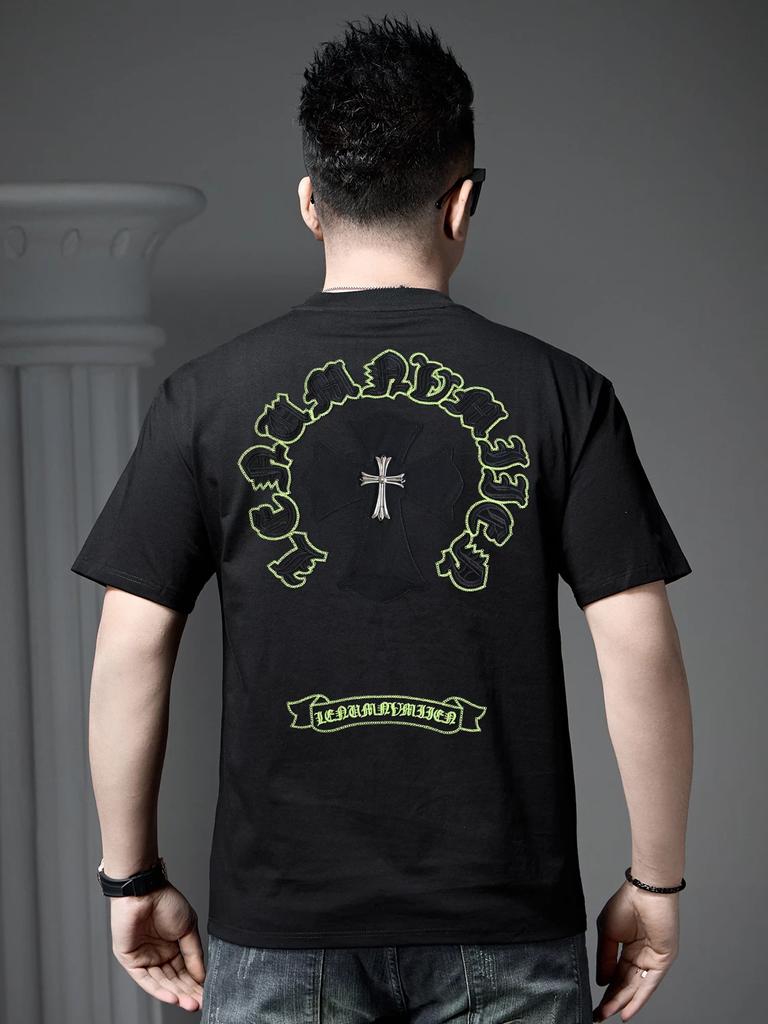 European-Style Round-Neck Short-Sleeve T-Shirt for Men, Summer 2026 New Trendy Brand with Heavy Embroidery, Casual Half-Sleeve Top