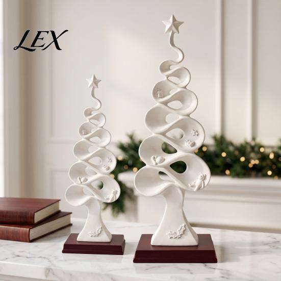 Modern Tabletop Decor Abstract Christmas Tree Figurine, Artistic Spiral Sculpture, Xmas Contemporary Office Desk Accessories Statue for Shelf