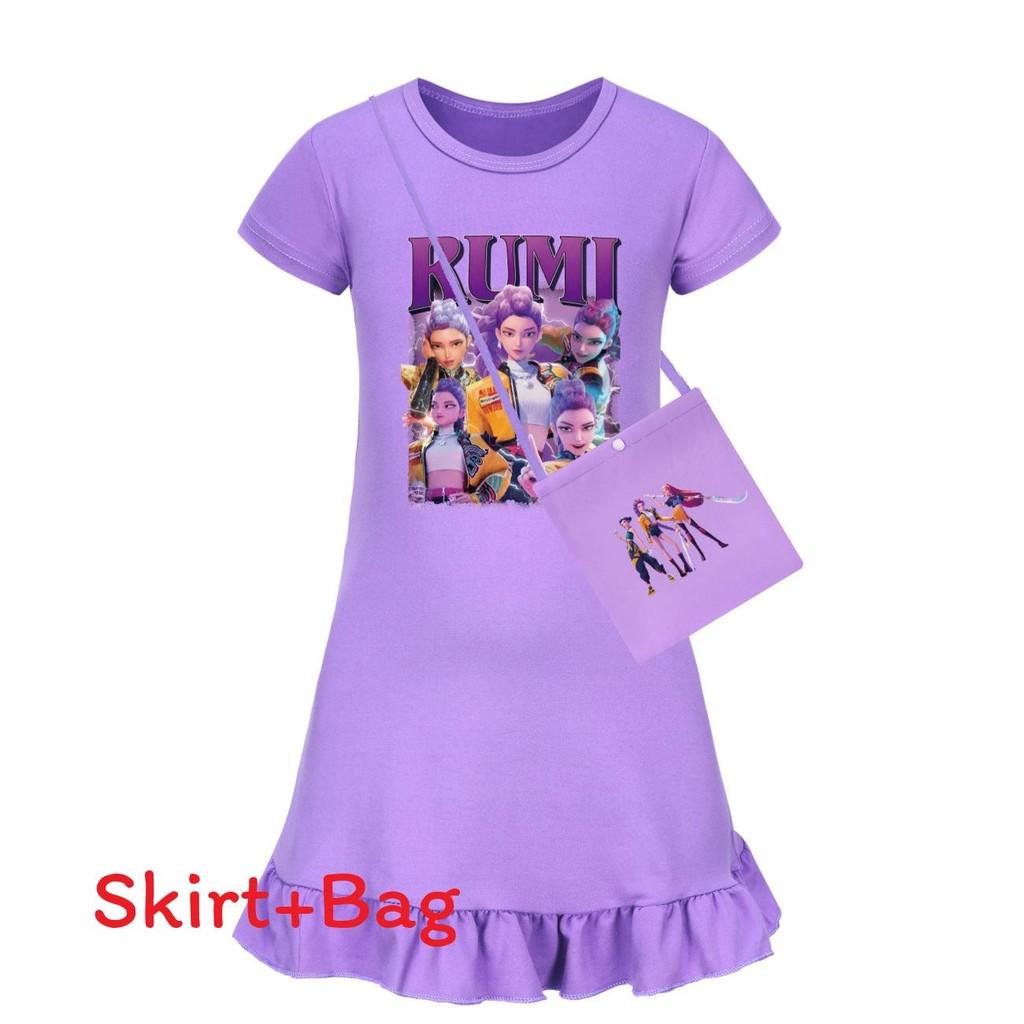 Платье для сна с коротким рукавом Demon Kpop Hunters для девочки с оборкой по подолу для использования в спальне